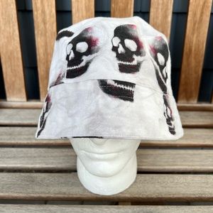 White Soft Bucket Hat with Floating Skulls